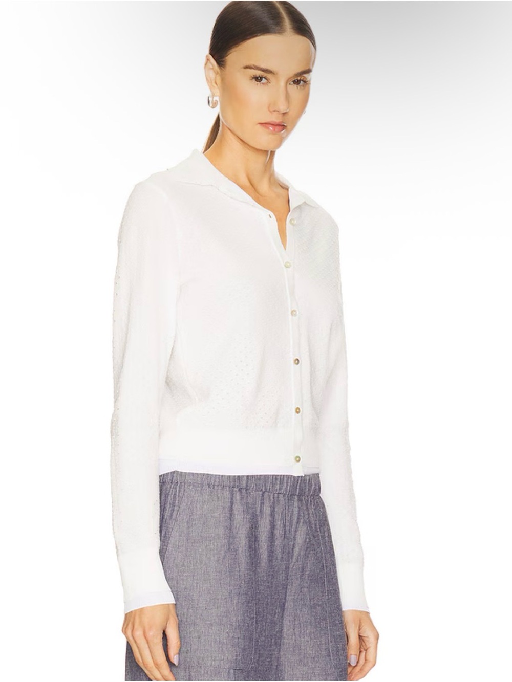 Vince Double Layer Mesh Cardigan in Optic White